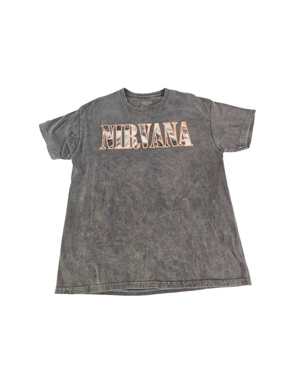 Nirvana Licensed Acid Wash Gray Concert Band Tee T-Shirt Adult Sz Small Flowers